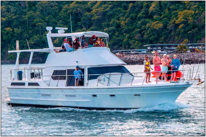 50 foot party boat with guests aboard