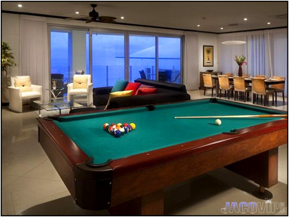 Living room with pool table