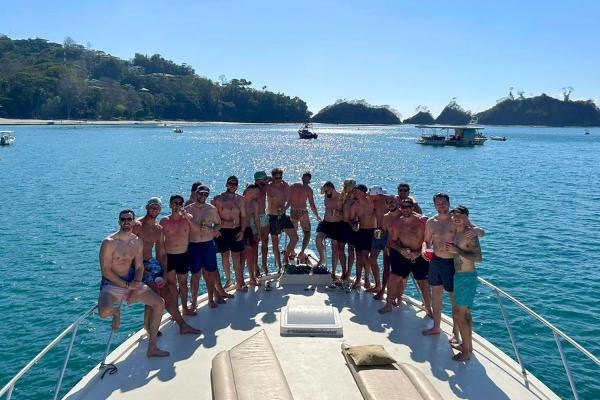 bachelor party group on board the rock n roll