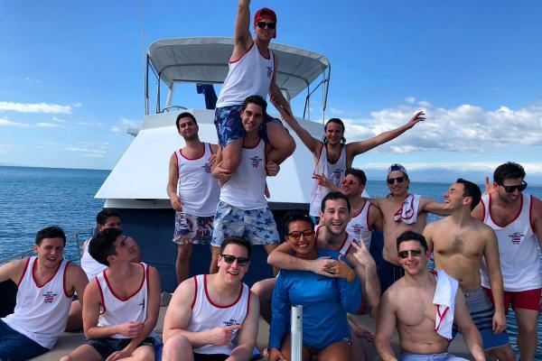 Group of guys on party boat in Jaco Costa Rica