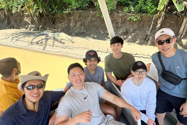 tour guests on boat during Tarcoles River crocodile tour Costa Rica