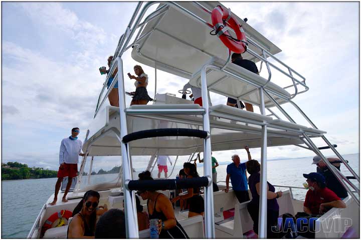 Catamaran with many people aboard