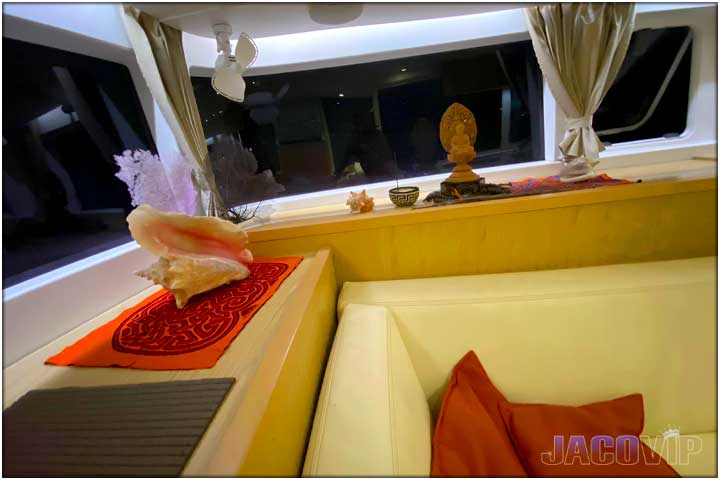 Comfortable sofas in catamaran salon