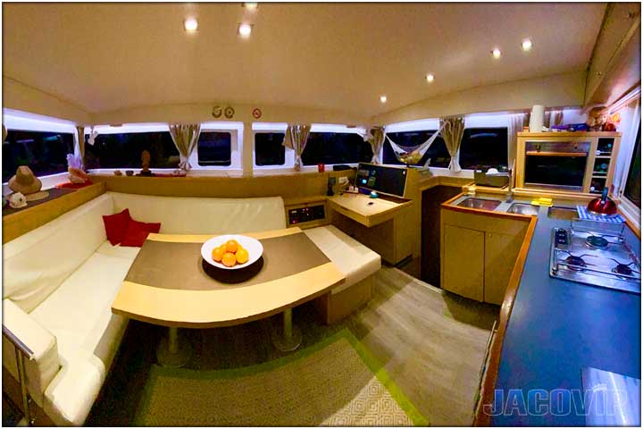 Wide angle view of luxury sailboat interior