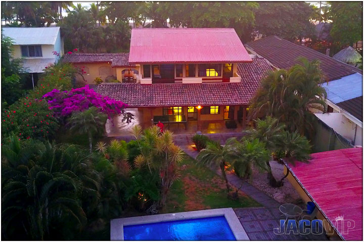 Drone photo of Casa Cortes in the evening