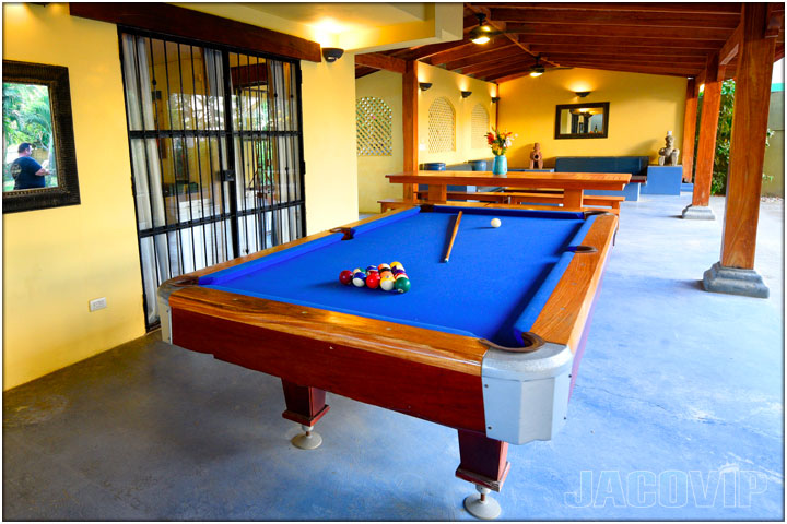 Full size pool table with blue cloth