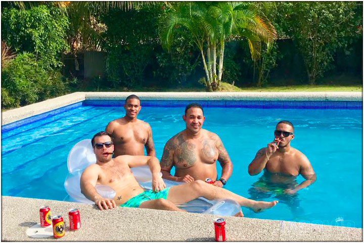 Bachelor party group in the pool