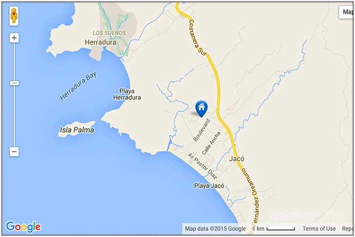 Jaco Goggle Map location of Casa Ponte 1 and 2