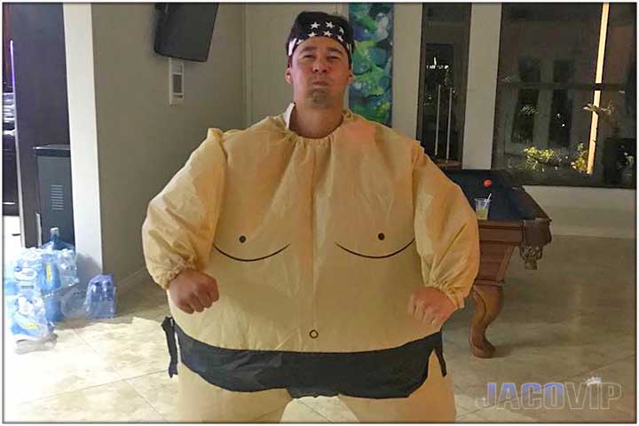 Guy with inflatable sumo wrestler costume
