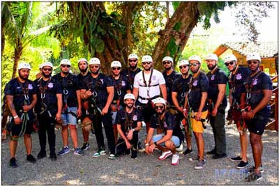 Bachelor party group at zipline canopy tour in Jaco
