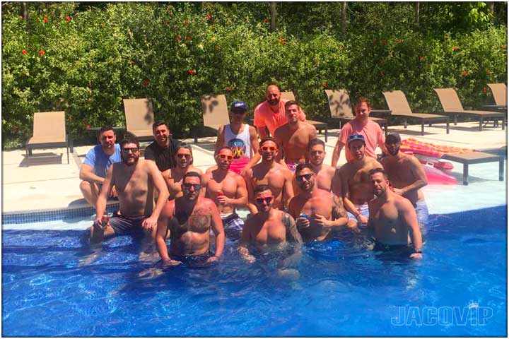 Bachelor party group at Rancho de Sueños swimming pool in Costa Rica