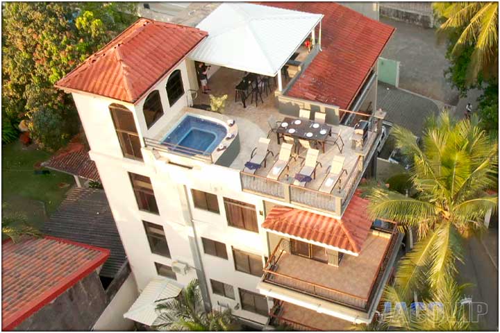 Aerial view of rooftop deck at Pacific Palms in Jaco