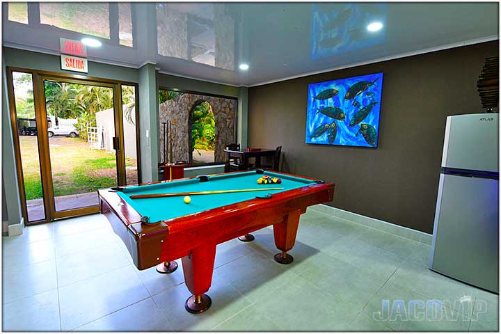 Pool table and entrance to party room