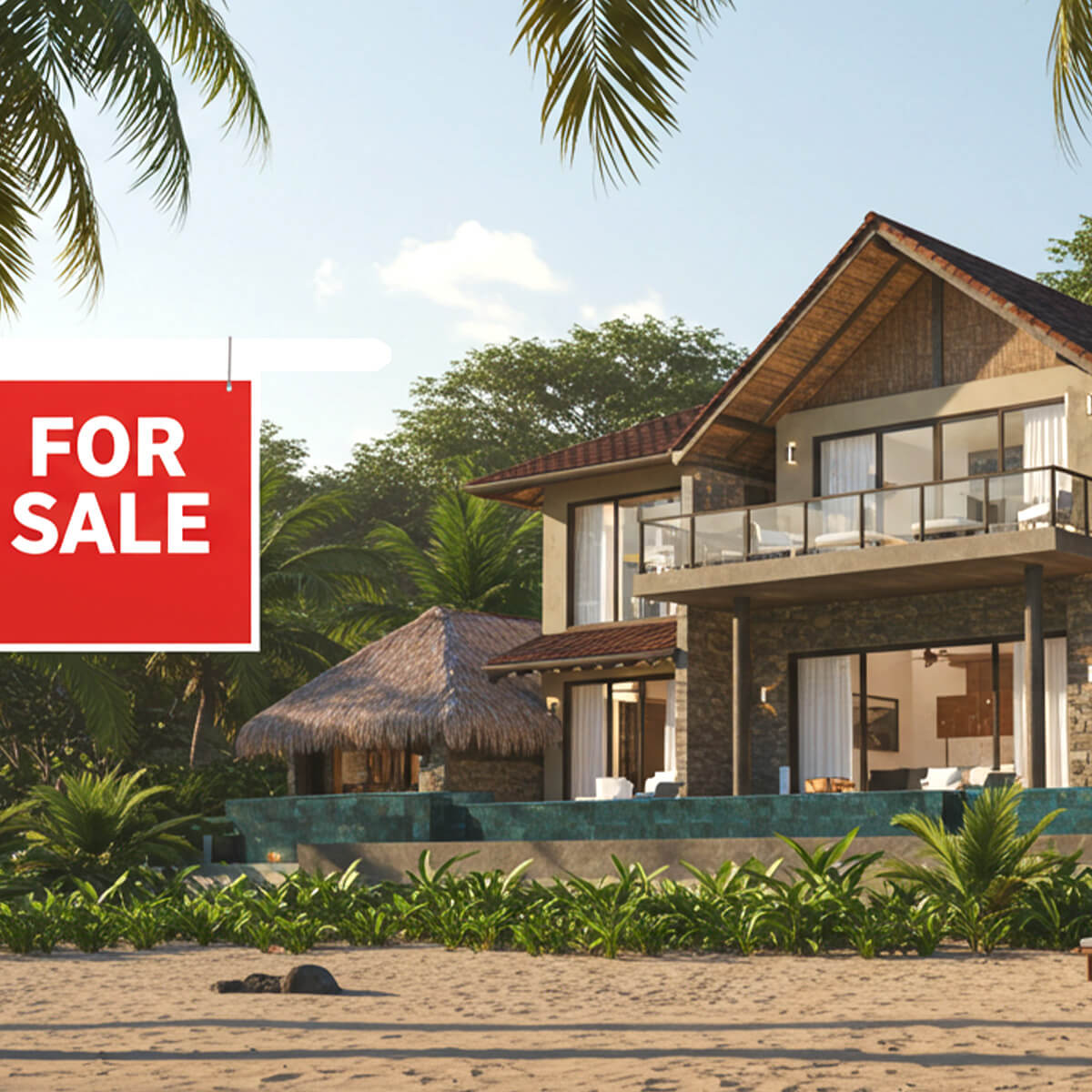 Beach house with for sale sign in Jaco Costa Rica
