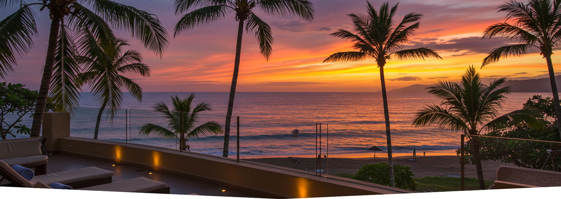 Sunset over Jaco Beach seen from the second floor balcony of a luxury villa in Costa Rica
