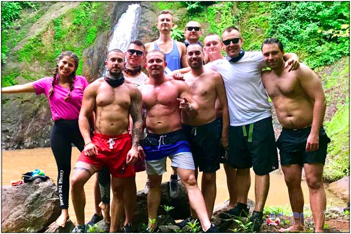 Costa Rica bachelor party group with jaco vip concierge at atv tour waterfall