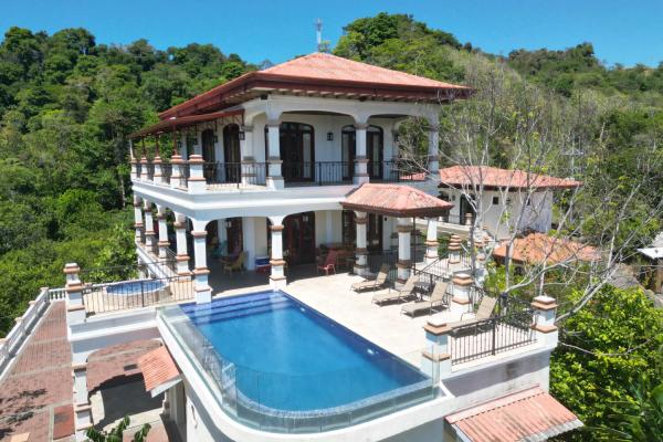 Aerial view of the pool and terrace at Casa Bisily