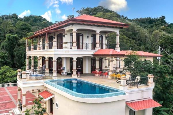Aerial view of the pool and terrace at Casa Bisily