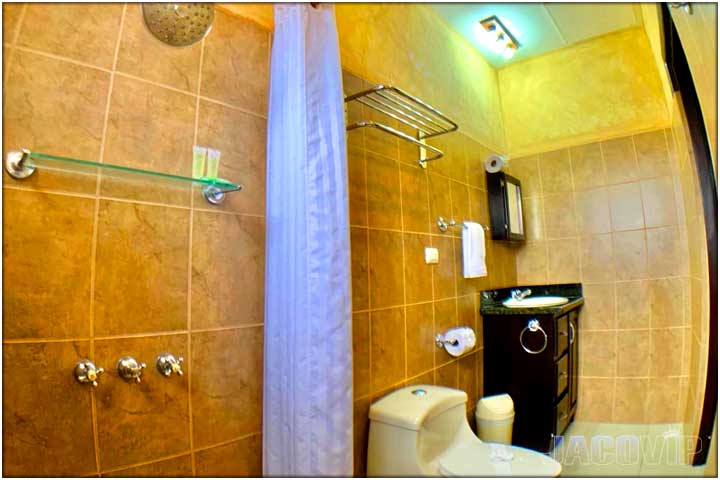 Bathroom with gold color tiles
