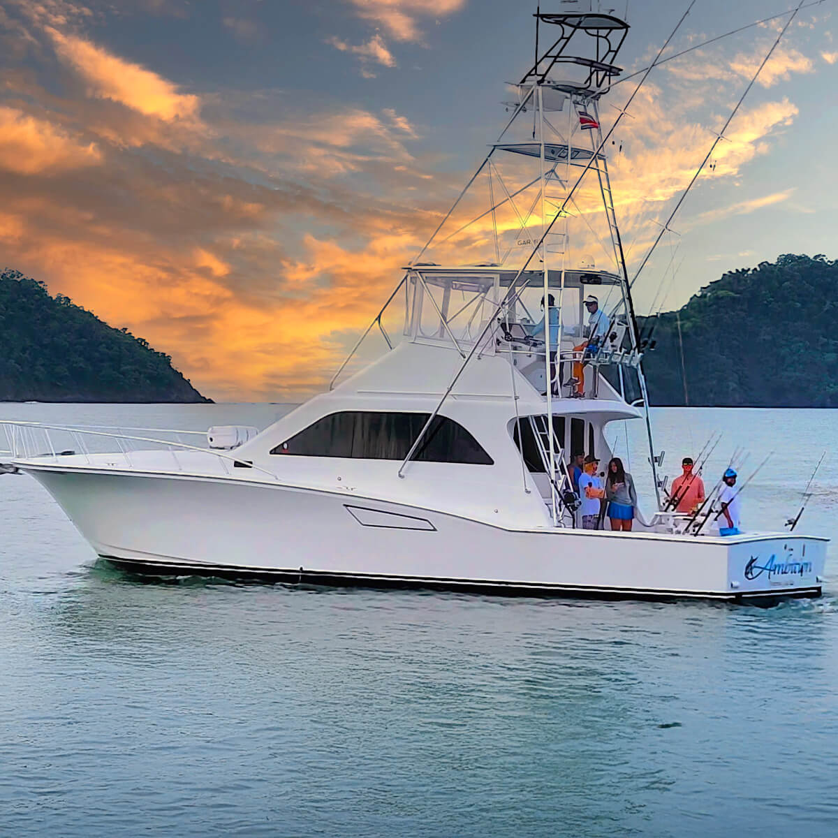 Luxury sport fishing charter yacht next to Los Sueños Marina in Costa Rica