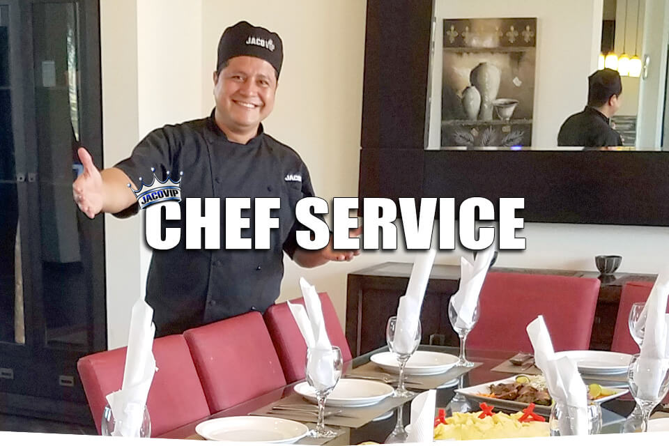 Costa Rica Chef plating a gourmet seafood dish at a vacation rental villa in Jaco