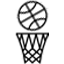 Black and white basketball above  hoop