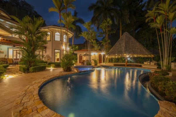 View of the pool and back patio at Harmon House