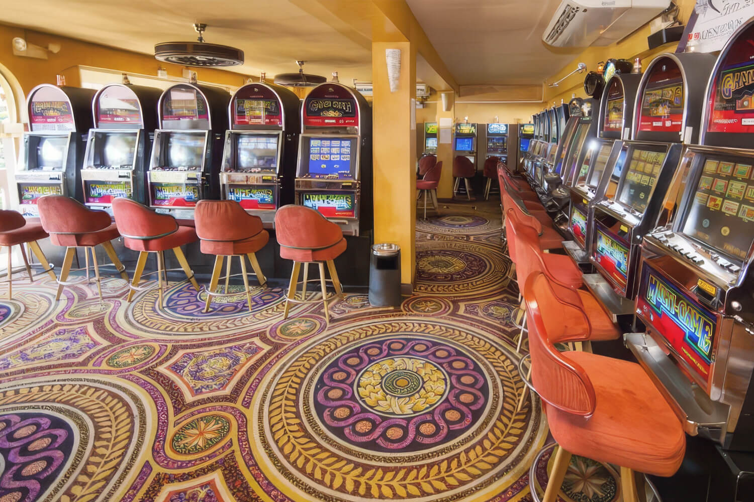 Slot machines inside the casino at Hotel Cocal in Jaco
