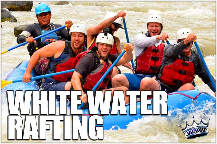 Group of people white water rafting in Costa Rica