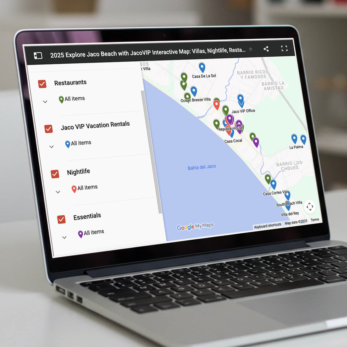 Laptop with JacoVIP interactive map on the screen.