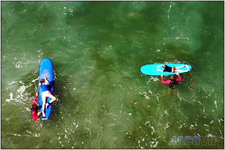 Overhead drone photo of surfers in Costa Rica