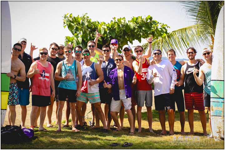 Costa Rica bachelor party group taking surf lessons in Jaco Beach