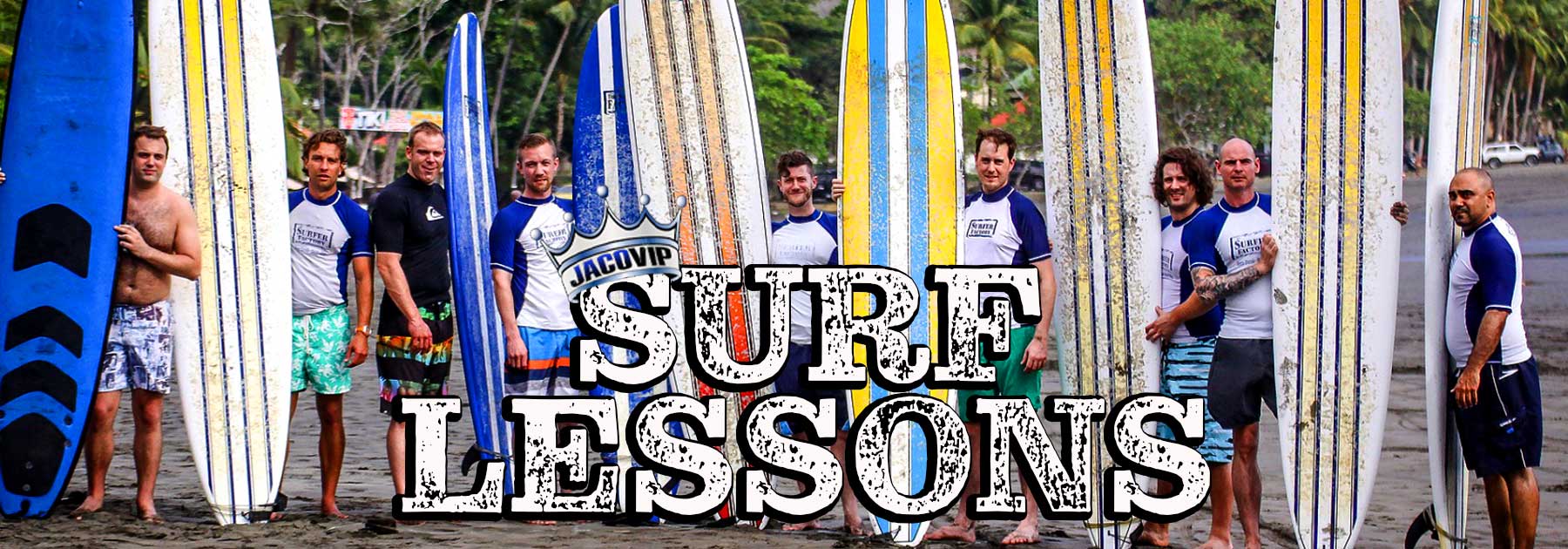 Group of guys at surf lessons in Jaco Beach