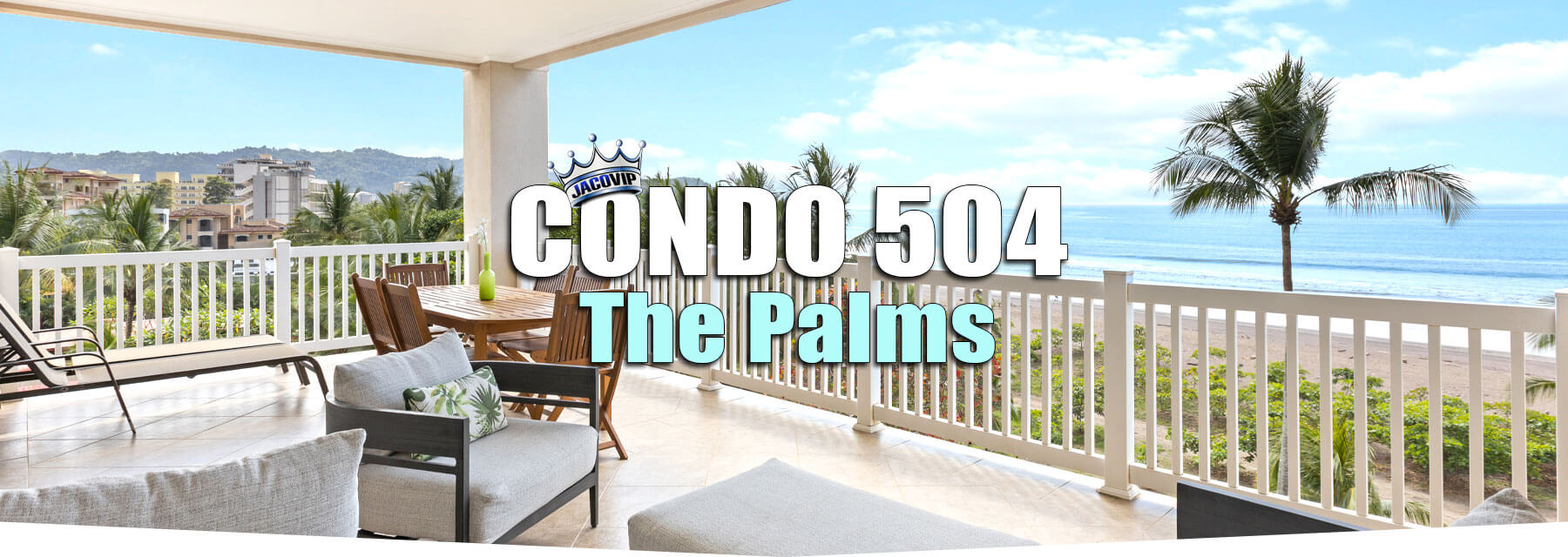 Balcony view from The Palms Condo 504 overlooking Jaco Beach and Jaco town